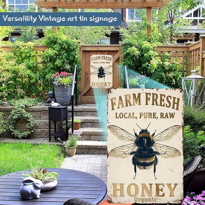 Farm Fresh Bee Honey Wall Art Decoration Garage Home Wall Decoration 8 x 12 Inch