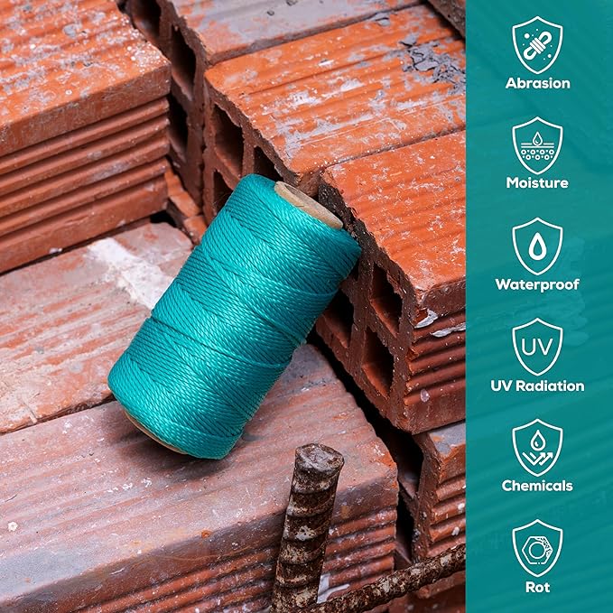 Mason Line String 1.3mm Thick Twisted Polypropylene – Durable Construction Twine for Laying Bricks, Blocks, Fences in Gardening, DIY & Landscaping Projects (Green, 393 Ft)