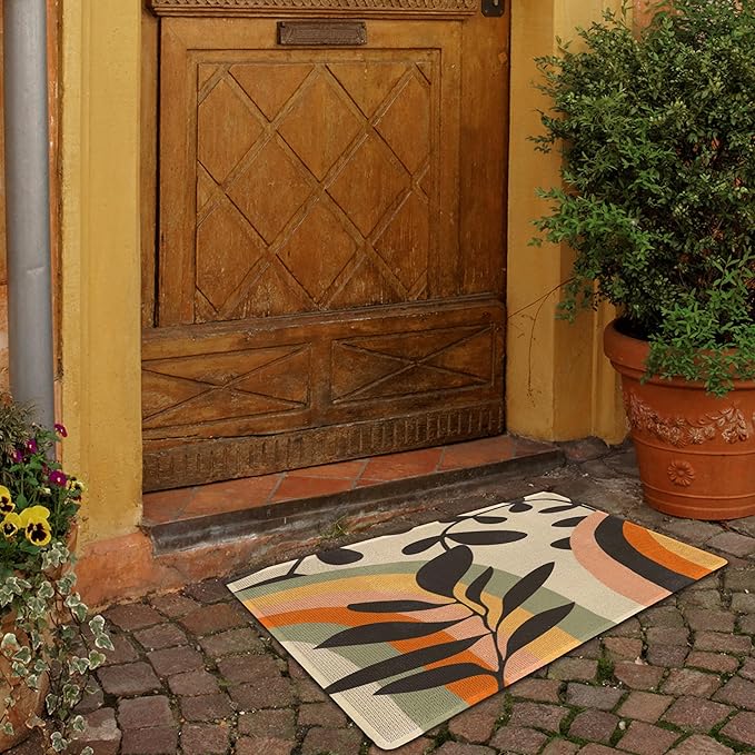 Nogrit Boho Coir Doormat for Outdoor Entrance,Welcome Mat,Boho Outdoor and Indoor Door Mats for Entryway, Botanical Rainbow Bathroom Mat 17x30 inch