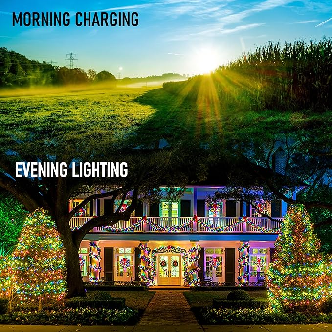 Dazzle Bright 2 Pack Total 400LED 132FT Multi-Colored Christmas Solar String Outdoor Lights, Solar Powered with 8 Modes Waterproof Fairy Lights for Bedroom Patio Garden Tree Party Yard Decoration