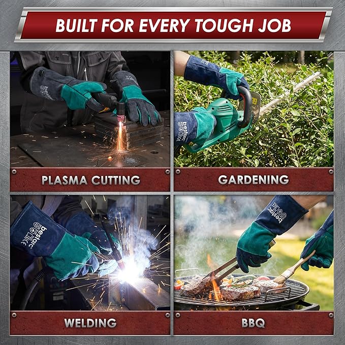 bestarc Leather Forge MIG Welding Gloves, 932℉ Heat Resistant Welding Gloves with Kevlar Stitching for MIG, TIG, Stick, Forge