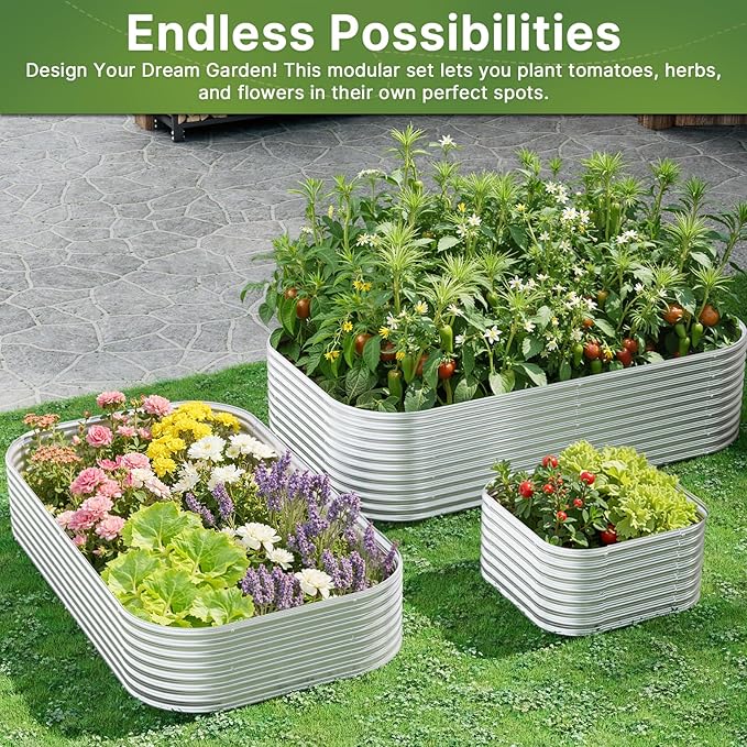 2 PCS Tall 6x3x1.5ft Galvanized Raised Garden Bed Outdoor, Metal Garden Bed for Vegetables, Above Ground Garden Box for Flower, Steel Raised Beds for Gardening