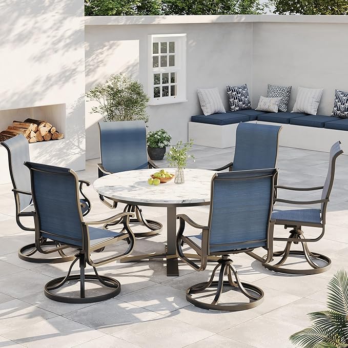 Patio Swivel Chairs Set of 6, Outdoor Dining Chairs with High Back, All-Weather Swivel Rocker Chair for Lawn, Porch or Garden (Navy Blue, 6 PCS)
