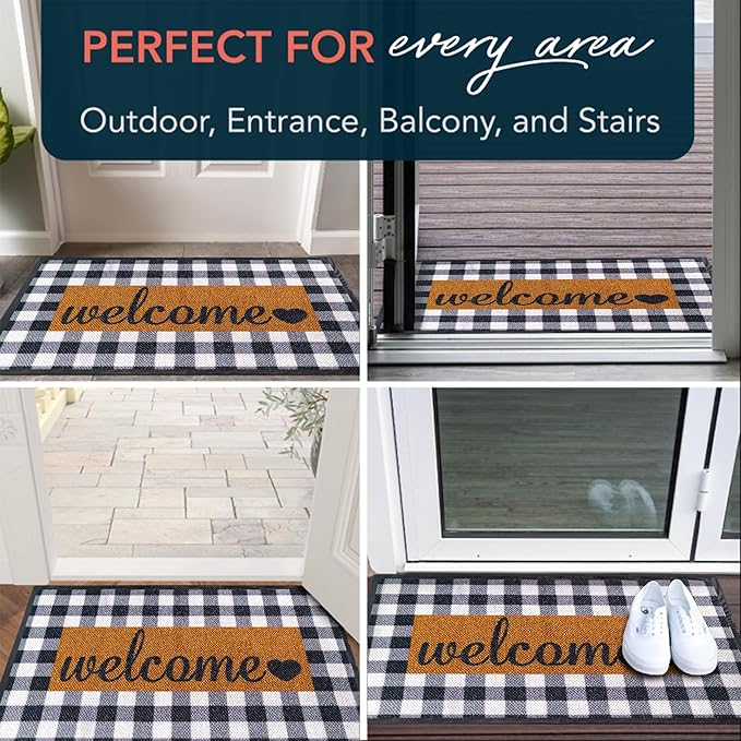 ubdyo Welcome Mat for Front Door Outside - Dirt Trapping Doormat Outdoor Entrance - Low Profile Welcome Matt Outdoor - Rubber Backing Anti Slip Door Mat - Regular 30'' x17'' (Checkered)