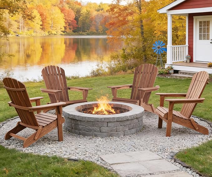 SoliWood Outdoor Wooden Folding Adirondack Chair Set of 6 with Pre-Assembled BackRest, Wood Patio Chair for Garden Backyard Porch Pool Deck Firepit