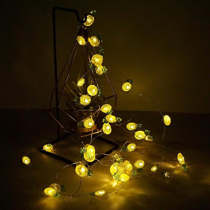 Decorman Pineapple String Lights 14ft 40 LED 8 Modes Warm White Weatherproof Battery Operated Decorative Lights for for Bedrooms Parties Weddings Gardens with Remote and Timer