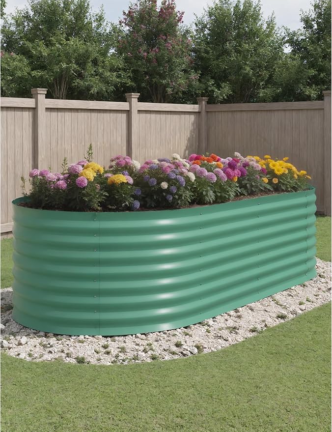 IDEAHOUSE 2-Pack Raised Garden Bed - Heavy-Duty Galvanized Steel Outdoor Planter Box for Vegetables, Flowers & Herbs - Rust-Resistant, Easy-Assembly Garden Box, Beige/Green