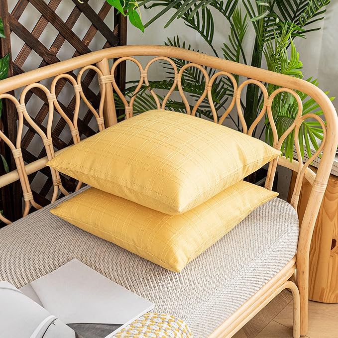 Kevin Textile Pack of 2 Outdoor Waterproof Pillow Covers Checkered Decorative Cushions Sham Throw Pillowcases Shell for Patio Tent Garden Couch Bed Sofa 22x22 Inch Yellow