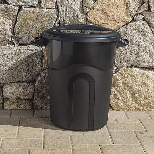 20 Gallon Heavy Duty High-Density Plastic Trash Can with Snap-Lock Windproof Lid & Ergonomic Handles – Indoor/Outdoor Garbage Collection, Black