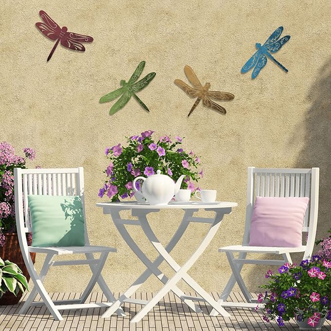 Teling 4 Pcs Metal Hummingbird Wall Art Metal Dragonfly Wall Decor for Modern Farmhouse Rustic Home Living Room Bedroom Kitchen Patio Indoor Outdoor Decor(Dragonfly)