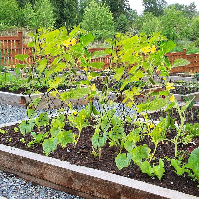 Cucumber Trellis 2 Pack, Foldable A-Frame Garden Trellis for Raised Bed Garden Grow Support with Plant Support Clips, Twist Ties, Plastic Ties, for Cucumber,Tomato, Climbing Plants and Flowers