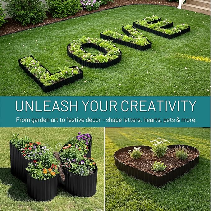 50FT Black Corrugated Metal Landscape Edging – Flexible & Rustproof Garden Edging Border, Decorative Metal Trim for Flower Beds, Lawn, Driveway, Walkway & Raised Beds