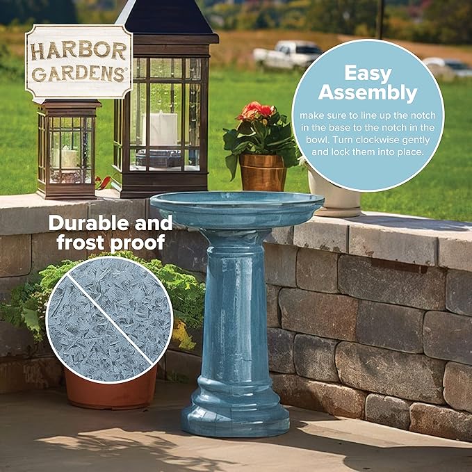 GP0110ES Harbor Gardens Bird Bath, 24 Inch, Light Blue