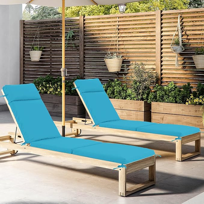 Chaise Lounge Cushion 80x26x3 Inch – Set of 2 Outdoor Lounge Chair Cushions, Lounger Pad Replacement with Fade-Resistant, Removable & Machine-Washable Covers, Ideal for Patio Chaise Chairs, Teal