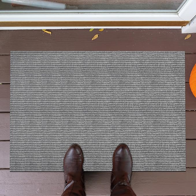 Ottomanson Front Door Mat – Non Slip Scraper Mud Mat for High Traffic Entryways, RV & Patio – Dirt Trapping and Durable for Indoor & Outdoor Use – 2' x 3' – Gray