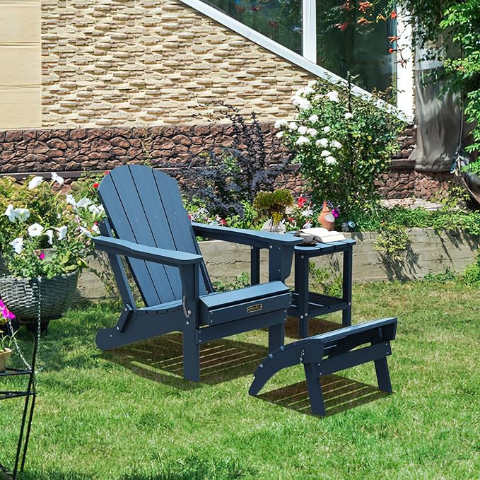 SERWALL Folding Adirondack Chair Footrest Set of 2, Adirondack Ottomans Without Assembly, Blue