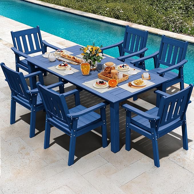 YEFU Patio Dining Chairs Set of 6: All Weather Outdoor Dining Chairs with Wide Curved Seat and Backrest - Outdoor Furniture Plastic for Outside Backyard/Garden/Porch/Deck 350lbs Capacity Blue