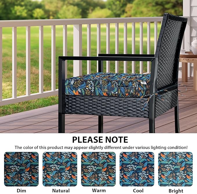 Outdoor Chair Cushions Set of 4,Waterproof Outdoor Seat Cushions for Patio Furniture,Patio Chair Cushion with Handle and Ties, Out Door Chair Pads,19" x 19" x 3", Black Nightingale