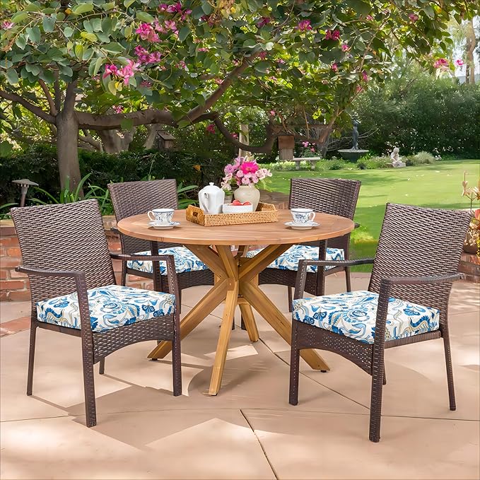 HARBOREST Outdoor Chair Cushions Set of 4, Water Resistant Patio Chair Cushions with Ties, Square Corner Outdoor Seat Cushions for Patio Furniture, 18.5"x16"x3", Blue Butterfly