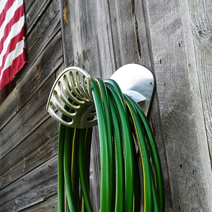 Hose Holder - Heavy Duty Aluminum Water Hose Hanger Wall Mount - Garden Hose Reel for 200ft 1/2" Hoses - Water Hose Holder - Hose Rack for Outside by Kings County Tools