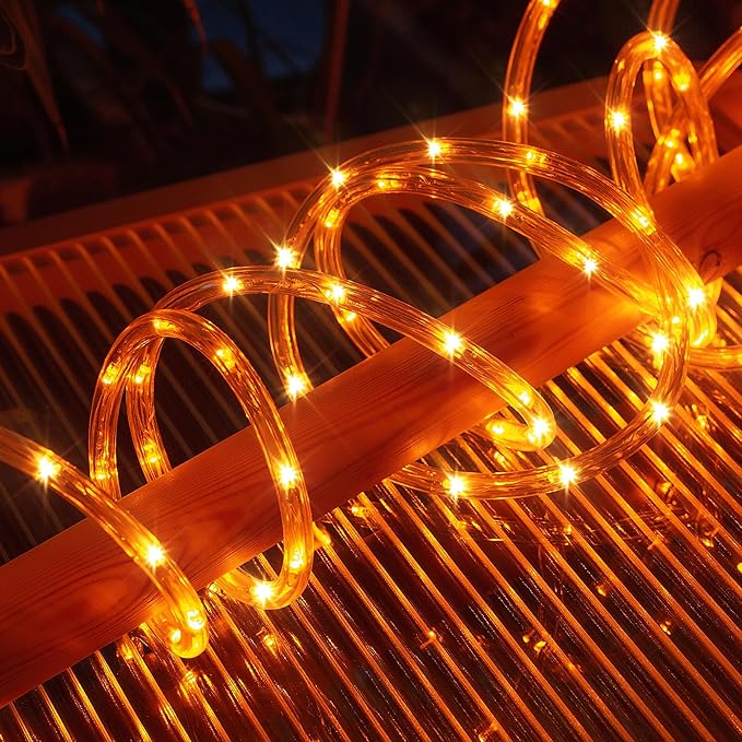 Waterproof LED Rope Lights, Connectable & Flexible with 8 Modes, Outdoor Lighting for Deck, Garden, Pool, Patio & Christmas Decor (Orange, 100ft)