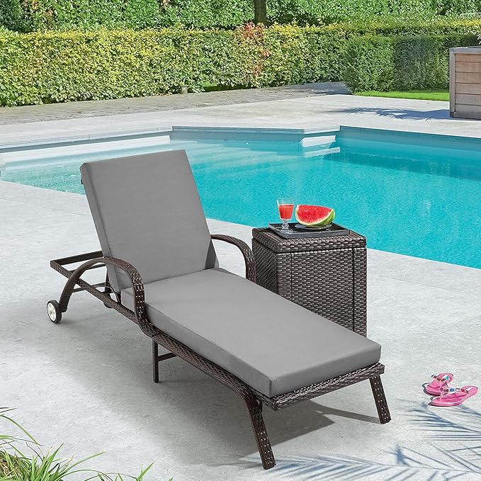 HOMREST 73.2x22.8x3.94 inches Lounge Chair Cushion Set of 2,Outdoor Chaise Lounge Cushion with Splash Fade Tear Resistant Fabric,Grey