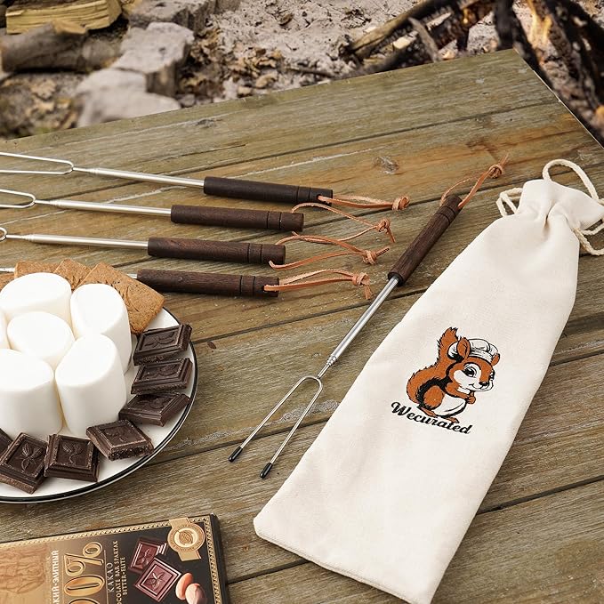 Marshmallow Roasting Sticks Set of 5 - Telescoping Long Smores Stick for Fire Pit Campfire Grill Bonfire Party BBQ Accessories with Storage Bag