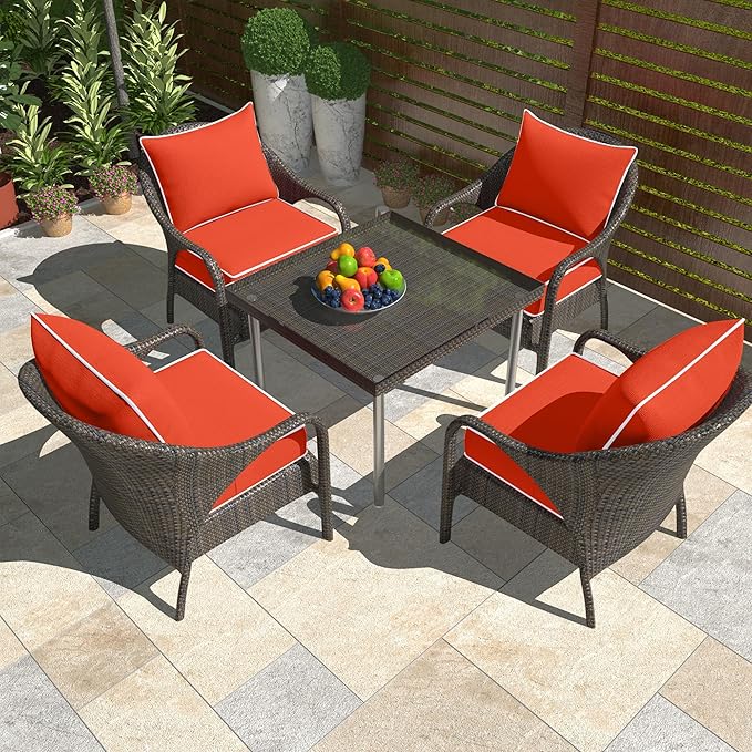 Outdoor Deep Seat Cushion Set, Fade Resistant Patio Chair Cushions, 24x24x6 Inch Patio Sofa Furniture Pad with Removable Cushion Covers (Orange + White Side, 24''Lx24''Wx6''H-1pcs Set)