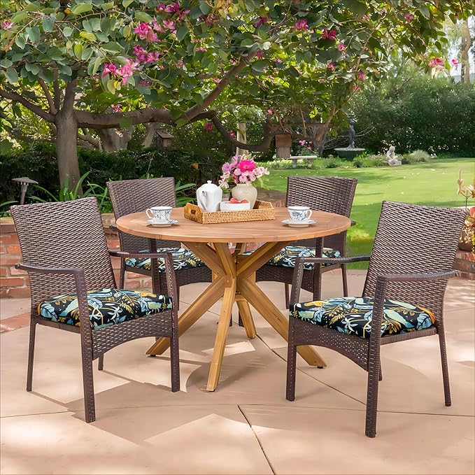 HARBOREST Outdoor Chair Cushions Set of 4, Water Resistant Patio Chair Cushions with Ties, Outdoor Seat Cushions for Patio Furniture, 17"x16"x2", Philomel