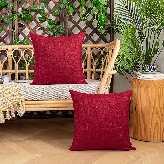 Kevin Textile Valentines Outdoor Waterproof Throw Pillow Covers Pack of 2 Decorative Farmhouse Checkered Square Solid Cushion Cases for Patio Garden Porch Sofa Red 18x18 inch