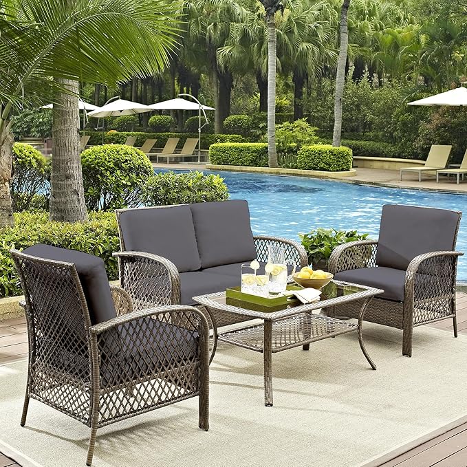8Pcs Outdoor Cushion Covers, Patio Cushion Covers,Stretch Elastic Slipcovers, Replacement Washable & Reusable Furniture Protector for Patio Couch (Grey,Cover Only)