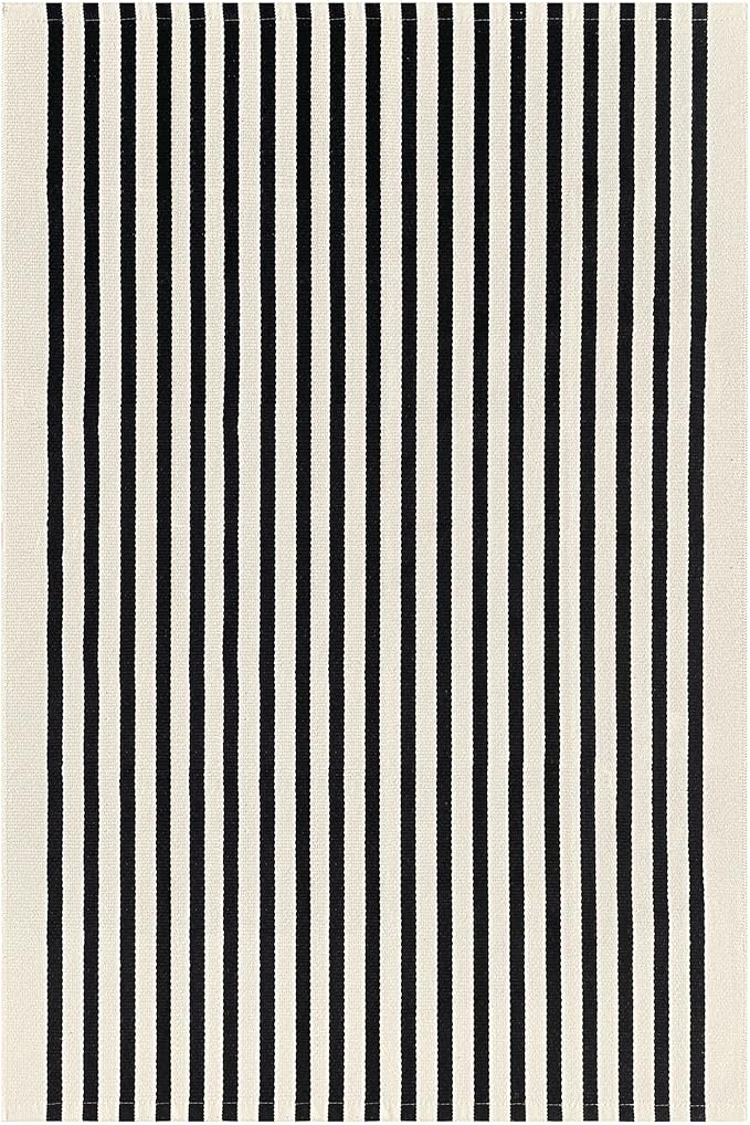 KOZYFLY Black and Beige Striped Rug 4x6 Ft Area Rug Washable Indoor Outdoor Rug Cotton Door Mat for Double Front Door Entryway Patio Porch Living Room Carpet
