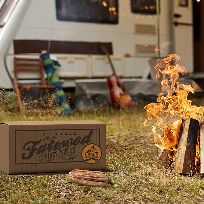 Fatwood Fire Starter Sticks 25lb Box - Indoor or Outdoor 100% All Natural Pine Fire Starters for Campfires, Fireplace, Firepit, Wood Stove, or BBQ Grill - Kindling Wood Firewood Lighter by Pure Garden