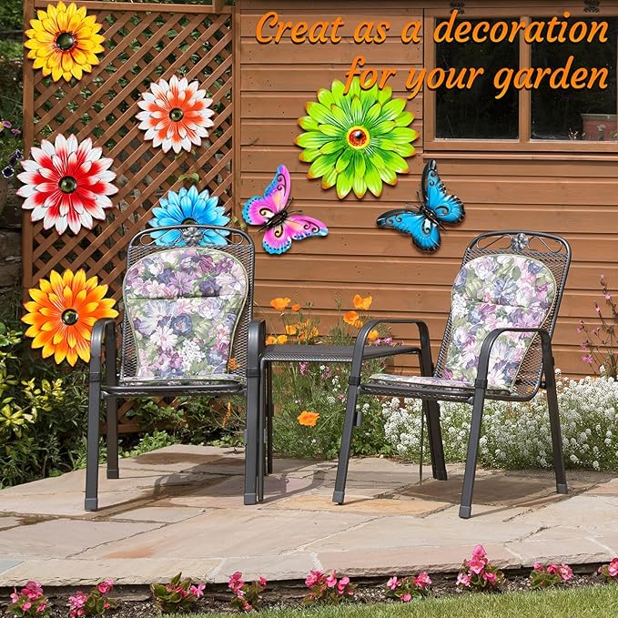 Gisafai 10 Pack Metal Flowers Wall Art Decor Outdoor, 3D 6 Pcs Daisy Flowers 4 Pcs Butterfly Metal Wall Art Fence Hanging for Fence, Patio, Garden, Backyard, Lawn, Balcony(Vintage)
