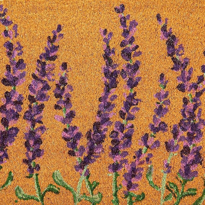 Juvale Lavender Floral Door Mat - 17 x 30 in, Purple Coir - Welcome Mat for Front Door & Outdoor Entryway - Coir Doormat for Patio & Porch