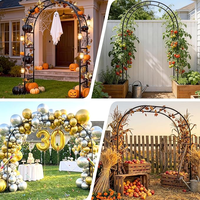 Thickened Rustproof Garden Arch Metal Trellis for Climbing Plants Outdoor, Wedding Arch Garden Arbor Frame Archway 4.9 x8.1 or 5.5 x7.9Ft Flower Arches for Bridal Party Decoration (Black)