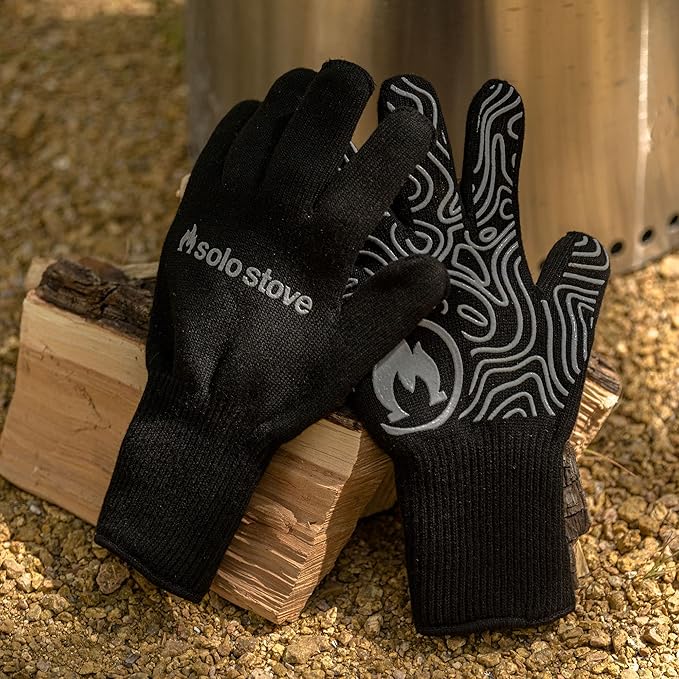 Solo Stove High Heat Gloves, Grill/BBQ Gloves, Oven Mitts, Heat-Resistant up to 450°F, Non-Slip, Black, One Size