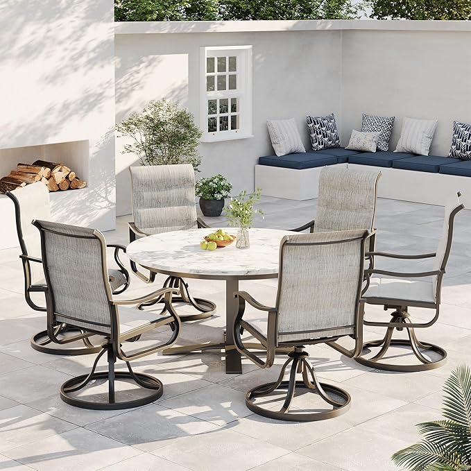 Patio Swivel Chairs Set of 4, Outdoor Dining Chairs with High Back, All-Weather Swivel Rocker Chair for Lawn, Porch or Garden (Padded Grey)