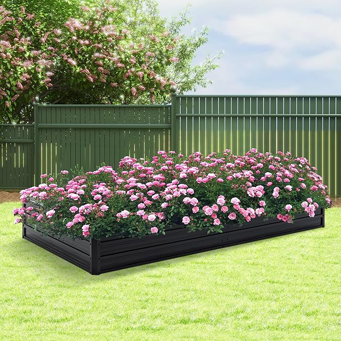 Galvanized Raised Garden Bed 8x4x1ft Outdoor Planter Box Galvanized Steel Garden Bed Kit for Vegetables, Flowers, Herbs and Succulents Black