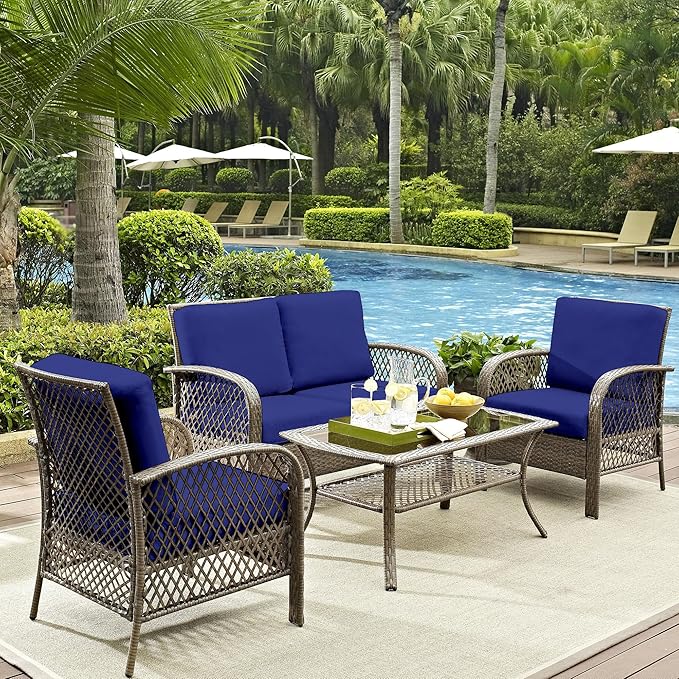 8Pcs Outdoor Cushion Covers, Patio Cushion Covers,Stretch Elastic Slipcovers, Replacement Washable & Reusable Furniture Protector for Patio Couch (Lake Blue,Cover Only)