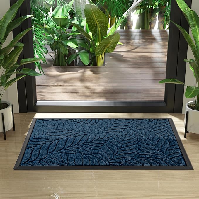 Yimobra Front Door Mat Outdoor Indoor, 29.5x17 All-Season Waterproof Door Mat Outside Entrance, All-Weather Non-Slip Outside Doormat for Garage Patio Entryway, Blue