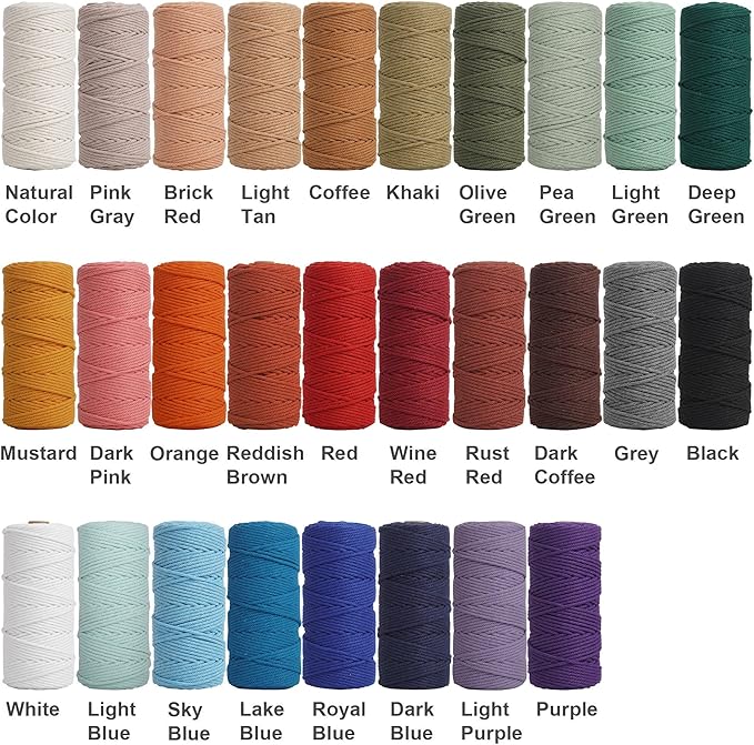 NOANTA Olive Green Macrame Cord 3mm x 328yards, Colored Macrame Rope, Cotton Rope Macrame Yarn, Colorful Cotton Craft Cord for Wall Hanging, Plant Hangers, Crafts, Knitting