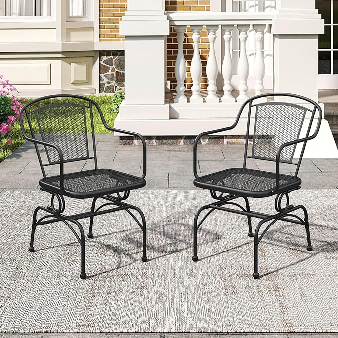 Tangkula Outdoor Rocking Chair Set of 4, Patio Rocker Chairs with Steady Rocking Function, Outdoor Dining Chairs with Metal Mesh Backrest & Seat, Armrest, Adjustable Foot Pads for Yard, Deck, Balcony