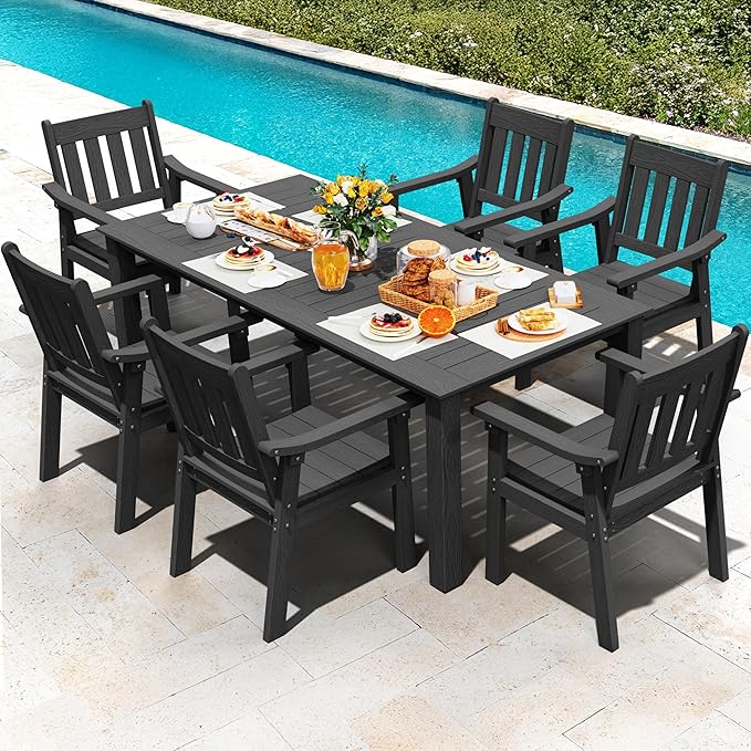 YEFU Outdoor Patio Chairs Set of 2: All Weather Outdoor Dining Chairs with Wide Curved Seat and Backrest - Plastic Patio Chairs for Outside Backyard/Garden/Pool/Porch/Deck 350lbs Capacity Black