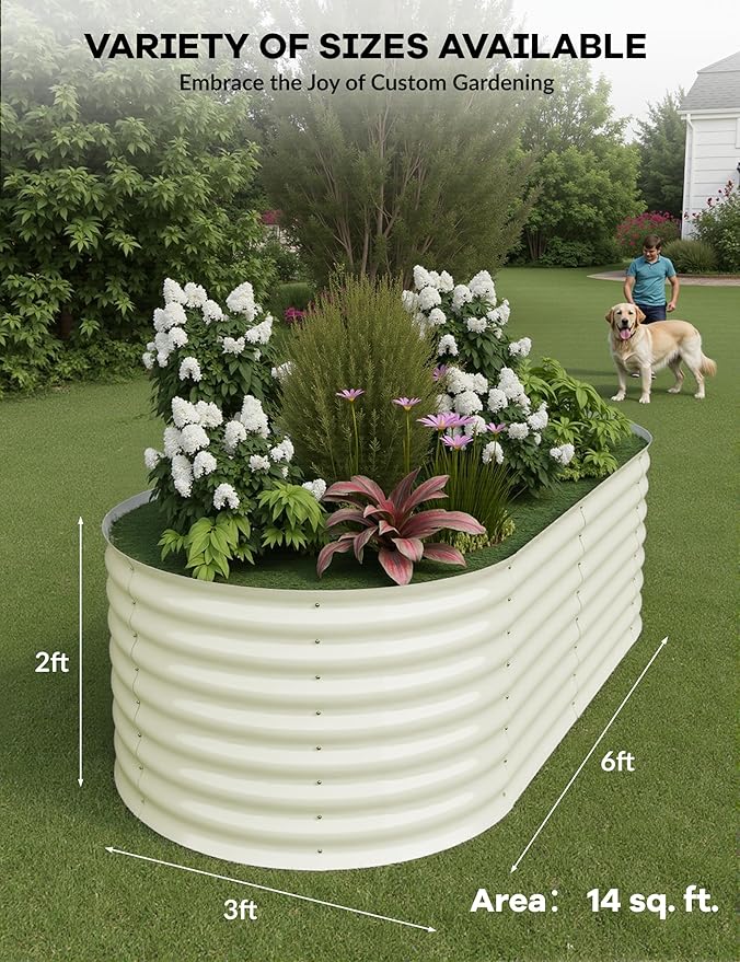 IDEAHOUSE 2-Pack Raised Garden Bed - Heavy-Duty Galvanized Steel Outdoor Planter Box for Vegetables, Flowers & Herbs - Rust-Resistant, Easy-Assembly Garden Box, Beige/Green