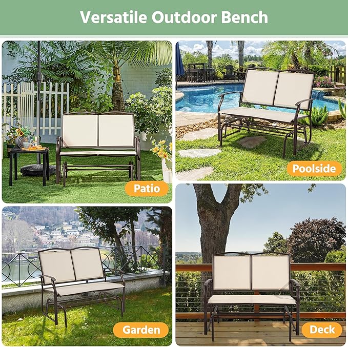 Yaheetech Outdoor Glider 2-Person Outdoor Glider Bench, Patio Chair, Rocking Patio Chairs Outdoor Loveseat for Backyard, Poolside, Garden,Porch, Heavy Duty Steel Frame, Beige