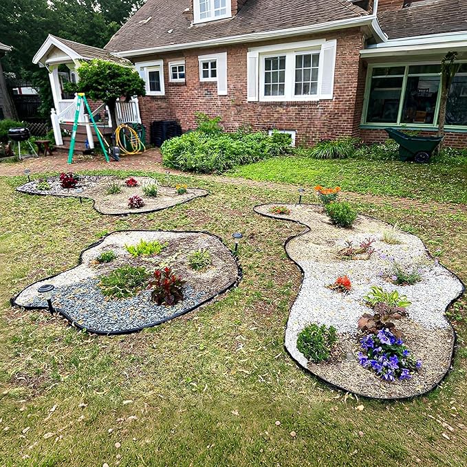 2 Inch x 50FT Landscape Edging Border with 75 Anchoring Spikes, No Dig Garden Border Edging Kit, Plastic Lawn Edging Border for Landscaping Garden Flower Beds Lawn Yard Paver Pathway, Black