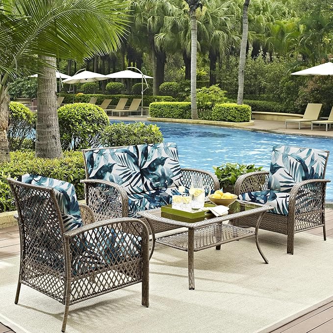 8Pcs Outdoor Cushion Covers, Patio Cushion Covers,Stretch Elastic Slipcovers, Replacement Washable & Reusable Furniture Protector for Patio Couch (Ink-Blue,Cover Only)