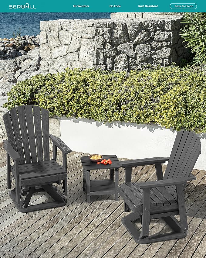 SERWALL Adirondack Swivel Glider Chair, HDPE Outdoor Glider Set of 2, All-Weather Glider Chair for Porch, Balcony, Slate Grey