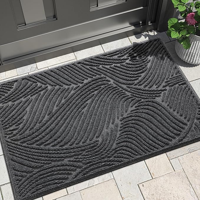 Yimobra Doormat Outdoor Entrance, Simple Stripes All-Weather Waterproof & Non-Slip Mat for Front Door, Heavy Duty Welcome Mat for Indoor, Garage, Patio-36x24, Dark Grey